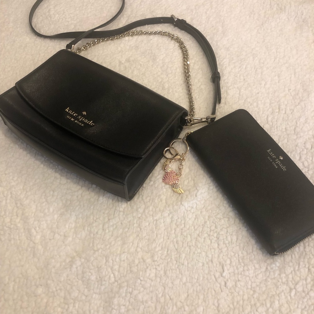 kate spade Black Leather Crossbody with Matching Wallet